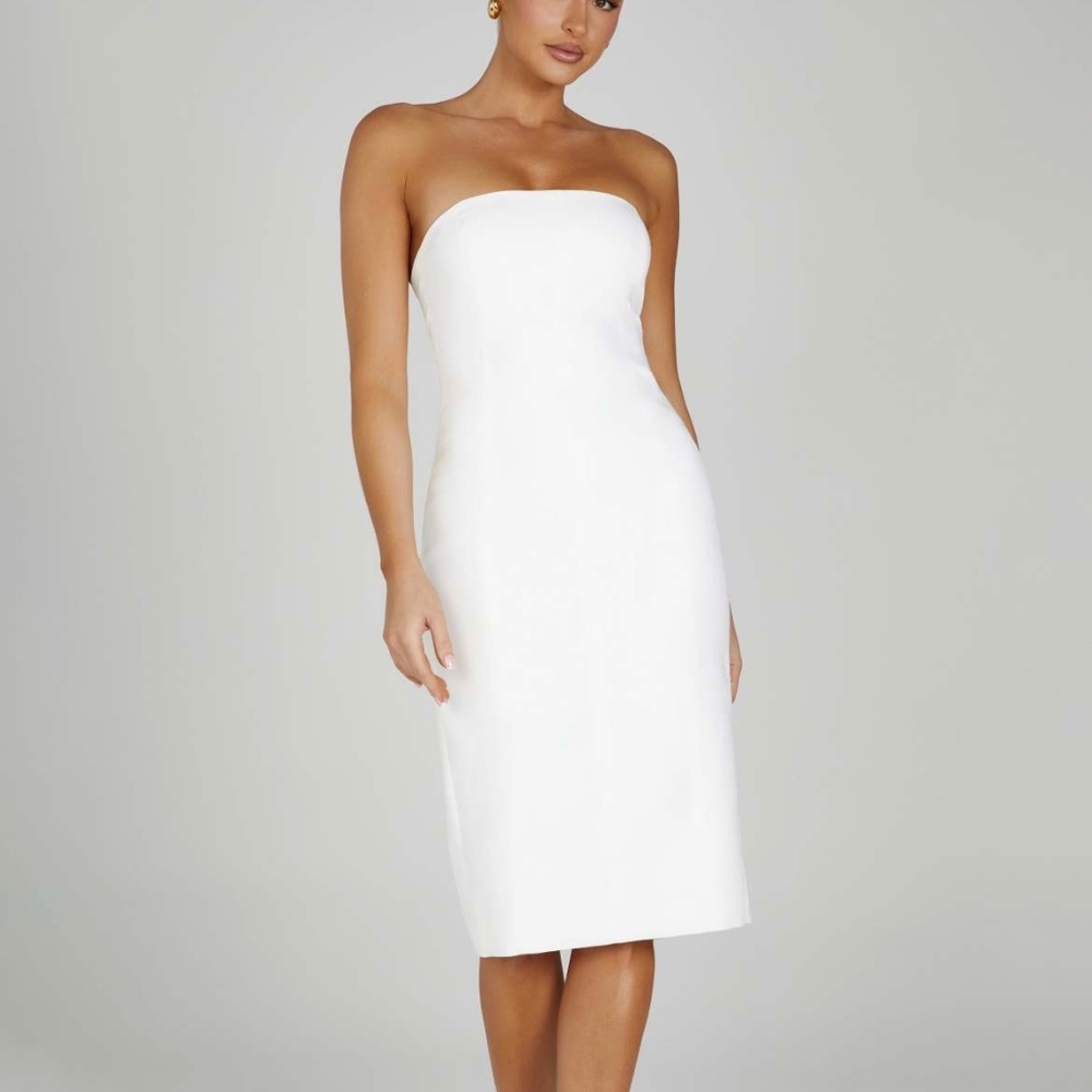 NEW WITH TAGS Marianne Strapless Crepe Midi Dress - White